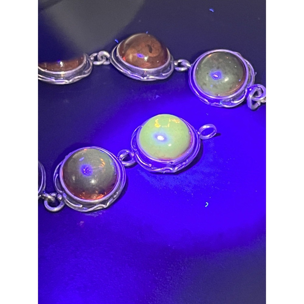 Vintage Sterling 925 Genuine Baltic Amber‎ Bezel Cabochon Setting Link Bracelet - Picture 12 of 13